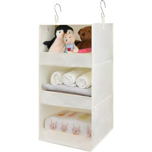 GRANNY SAYS 3-Shelf Hanging Organizer, Foldable Hanging Closet Storage, Hanging Shelves for Wardrobes & RV Closet, Beige, 29 " H X 12" W X 12" D, 1-Pack