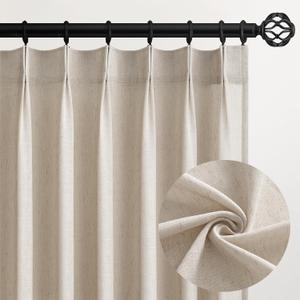96 Inches Long Pleated Sheer Curtains,Oatmeal Linen Blended Light Filtering Window Curtains 96 Length 2 Panels for Living Room Bedroom Pinch Pleat Drapes with Hooks 2 Panels 40" Wx96 L,Light Camel