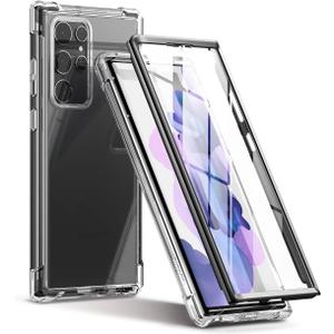 SURITCH for Samsung Galaxy S22 Ultra Clear Case 6.8" (Only), [Built-in Screen Protector] Full Body Protective Hard Shell+Soft TPU Phone Case for Samsung S22 Ultra -(Black Edge)
