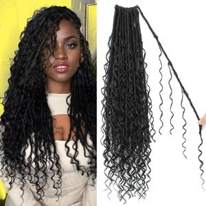 Boho Faux Locs Crochet Hair 18 Inch Goddess Locs 8 Packs Boho Soft Locs Crochet Hair with Curly Ends Pre-looped Long Bohemian River Locs for Black Women (1B, 18 Inch(Pack of 8))