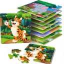 Puzzles for Kids Ages 3-5, 16 Piece Colorful Wooden Puzzles for Toddler Children Learning Educational Toys for Boys and Girls (9 Puzzles)