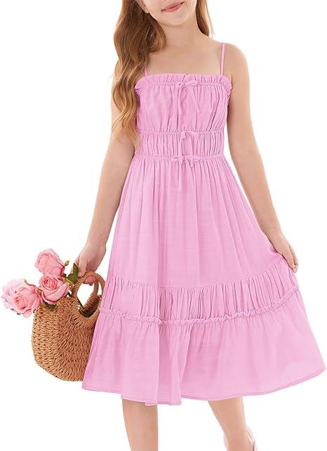 GRACE KARIN Girls Summer Dress Spaghetti Strap Square Neck Swing Dress 7Y