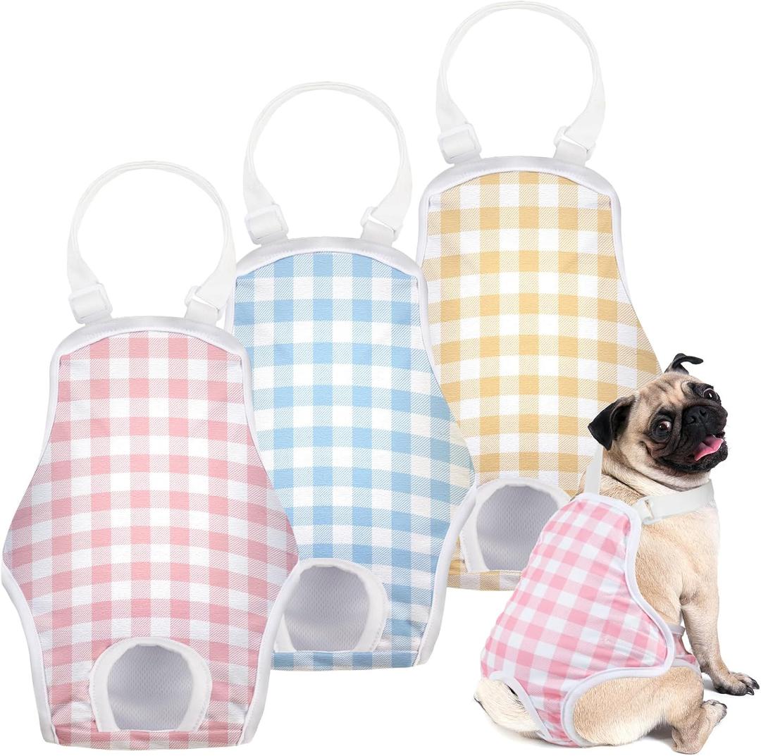 MICOOYO Dog Diaper Onesie Sanitary Pantie with Adjustable Suspender Washable Dog Period Panties Doggie Diapers Pet Underwear Female Dogs Diapers for Heat (Striped, M/L)