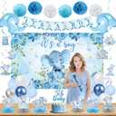 Vlipoeasn Elephant Baby Shower Decorations for Boy, Blue 42PCS Baby Shower Supplies, Mommy to Be Sash, It's a Boy Backdrop, Cake Topper, Cute Honeycomb, Hanging Swirl Flag, Baby Boy Shower Decor