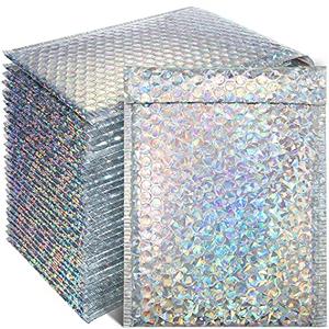 30 Pieces Holographic Bubble Mailers Padded Mailer Holographic Bubble Mailers Padded Envelopes Self Sealing Cushion Envelopes for Mailing, Shipping and Packing(Silver, 9.5 x 6 Inch)