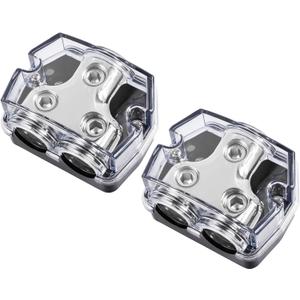 2 Pcs 2 Way Power Distribution BlockCar Audio Splitter  1 0 Gauge in / 2 0 Gauge Out Amp Power Ground Distributor