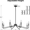 38" Black Chandeliers for Dining Room, 8-Light Modern Farmhouse Candle Style Chandelier, Industrial Hanging Ceiling Light Fixture for Living Room, Kitchen Island, Living Room