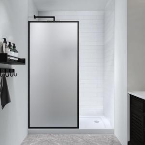Frosted 34" W x 72" H Fixed Framed Shower Door Shower Screen Panel in Matte Black Finish with 5/16" (8mm) SGCC Tempered Glass, Reversible Installation