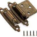 Ravinte 10 Pack (5 Pairs) 1/2" Overlay Cabinet Hinges, Self-Closing Semi-Concealed Face Mount, Antique Brass Decorative Hardware with Door Bumpers for Kitchen & Cupboard Doors