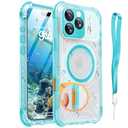 Haireca for iPhone 16 Pro Case Waterproof with Magsafe, Built in Camera Control [Screen Protector] [Lanyard], IP68 Military Full Body Shockproof, for Water Sports Outdoor Work, 6.3" Frosted Teal