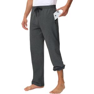 Men's 36" Cotton Yoga Sweatpants - Athletic Casual Lounge Open Bottom Straight Leg Loose Pants Zipper Pockets (Large, Dark Grey)