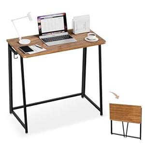 POLWKZU Folding Desk Small Foldable Desk for Small Space, 31.5 Inches Writing Computer Desks in Study, Home Office Foldable Office Desks for Bedroom, Rustic