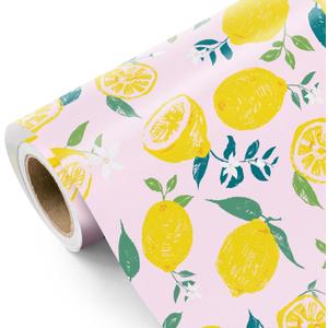 WRAPAHOLIC Lemon Wrapping Paper Roll - Mini Roll - 17 Inch x 33 Feet - Lemon and Leaves Design, Perfect for Birthday, Wedding, Bridal Shower