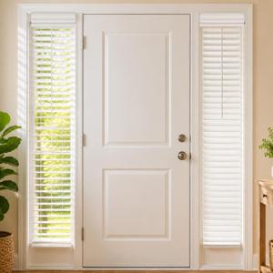 DoubleFill 2 Pack 12'' x 72'' Cordless Sidelight Blinds 2'' Horizontal White Faux Wood Front Door Window Blind Adjustable Tilt Wand Smooth, Privacy, Room Darkening for Home Entry Side Door