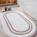 DEXI Oval Bath Mats for Bathroom, 24x43 Absorbent Bath Mat, Washable Microfiber Bathroom Rug with Non Slip Backing for Shower Floor, Beige