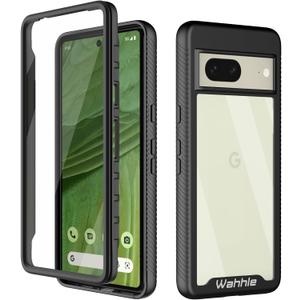 wahhle Compatible with Google Pixel 7 Case, Built in Screen Protector Full Body Shockproof Slim Fit Bumper Protective Phone Cover Men Women-Black/Clear