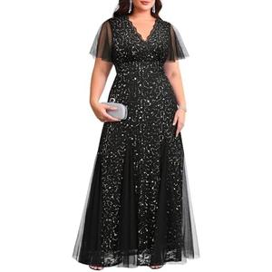 Plus Size Formal Dress - Evening Gowns Wedding Guest Mother of The Bride Sequin Lace Mermaid Tulle Hem Prom Long Dress 18W