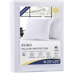 LEEWEITAS Euro Pillow Protector(Set of 2-20 x 20),Zipperd Pillow Encasement-Pillow Covers, European Square Pillow Cases (White, 20" x 20")