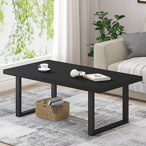 Amazon.com: IBF Modern Black Coffee Table, Minimalist Industrial Wooden Center Table, Simple Farmhouse Rectangle Living Room Table, Wood and Metal Cocktail Coffee Table for Home Bedroom Office, Black Oak, 47 Inch : Home & Kitchen