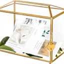 NCYP Small 10.2" x 5.9" x 7.9" Glass Cards Box with Slot and Lock for Wedding Reception - Home Birthdays Party Geometric Decorative, Gold - Slot Length 6.3 Inches (Glass Box Only)