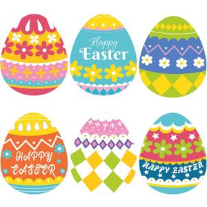 Geyee 48 Pieces Easter Eggs Placemats Spring Easter Disposable Paper Table Mats Eggs Shaped Party Supplies for Bunny Funny Dinner Dining Table Decoration 6 Styles