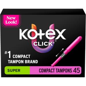 U by Kotex Click Compact Tampons, Super Absorbency, Unscented, 45 Count