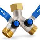Brass Garden Hose Splitter, Garden Hose Splitter 2 Way Heavy Duty, With 2 304 Stainless Steel Extension Handles, 2-Way Y-Valve 3/4 GHT Threads (Increase Flow Style)