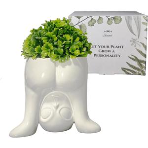 Creative Fake Plants Artificial Succulents in Ceramic Extra-Terrestrial Shaped Pots Funny Artificial Plants Cute Faux Succulents for Home Bathroom Office Desk Decor Perfect Humorous Gift Idea (White)