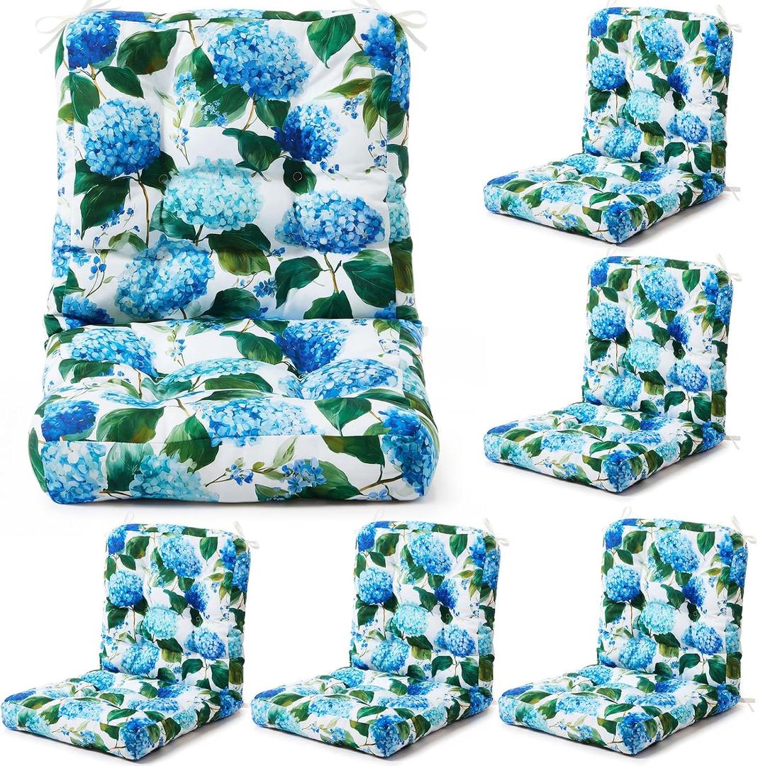 Hoteam 4 Set Outdoor Patio Chair Cushions 20 x 42 in Deep Seat Waterproof Patio Cushions Set for Furniture Replacement Removable Seat and Back (Blue Hydrangea), 41.7 x 19.7 x 3.9 inches