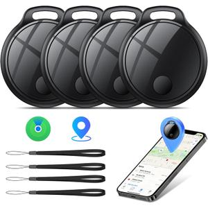 Air Tracker Tags-4 Pack: Smart Bluetooth Tracker, Compatible with Apple Find My APP (iOS Only) Replaceable Battery, IP67 Waterproof, Suitable for Luggage, Wallets, Backpacks, Keys Tracking Tag, Black
