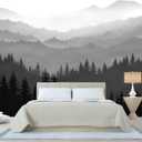 WFBHUA-Black and White Forest Mountain Wallpaper Gray Woodland Nature Landscape Wall Paper Mural for Bedroom Living Room(Not Peel and Stick) (149" x 96", Art Wall-13)