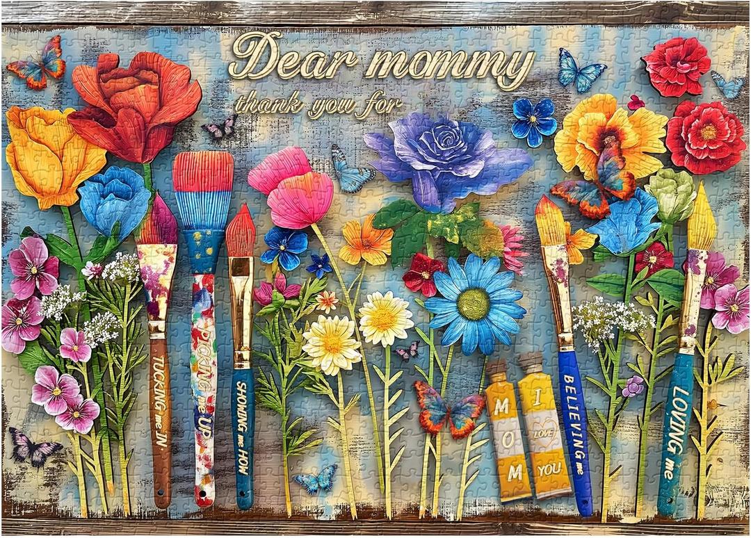 Flower Puzzles for Adults 1000 Pieces, Mothers Day Colorful Flowers Jigsaw Puzzle, Challenging Floral Art Painting Puzzles as Home Decor