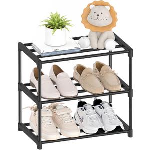 Autonomier 3 Tier Extra Small Shoe Rack (16.3" Wide), Narrow Stackable Shoe Shelf for Kids Toddler Adult, Lightweight Shoe Rack Stand for Closet Dorm Storage Organizer, Front Door Entrance, Entryway