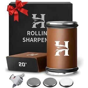 Rolling Knife Sharpener Kit  3-Stage 400/1000/3000 Grit Discs  15 & 20 Magnetic Angles  Replaceable Diamond & Ceramic Discs  Professional Kitchen & Chef Knife Sharpening System (Brown)