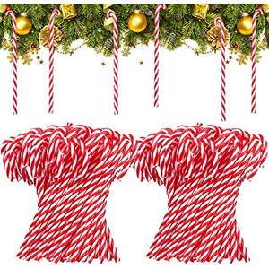 Jetec 300 Pcs Christmas Plastic Candy Cane Ornament 5.9 Inch Christmas Tree Hanging Decor Twisted Crutch for Xmas Gift Holiday Indoor Outdoor Crafts Party Favor (Red and White)