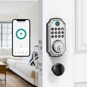 LOCK&SOLVER Keyless Entry Door Lock, Smart Lock for Front Door, Keypad Fingerprint Doorlock, App Remote Control, One-Time Code, Auto Lock, Easy Installation with Video Guide, Rust-Resistant Zinc (Satin Nickel)