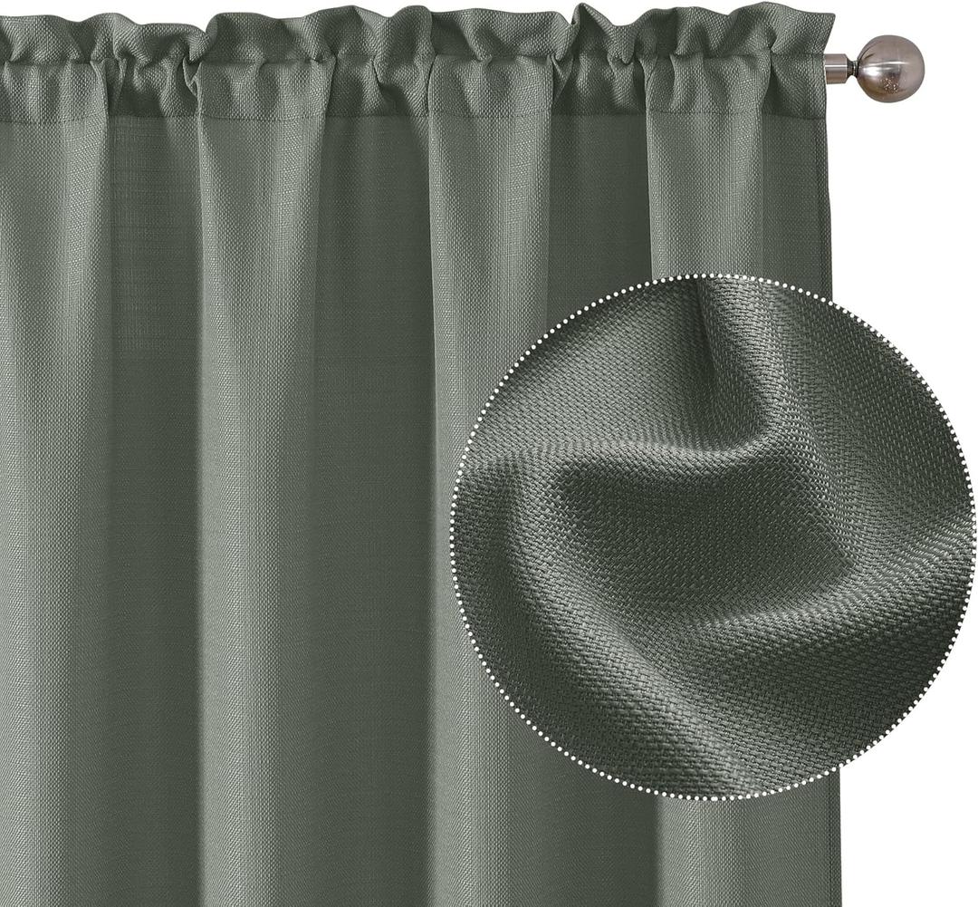 Chyhomenyc Olive Green Curtains 72 Inch Length 2 Panels Set, Faux Linen Textured Semi Sheer Light Filtering Soft Airy Privacy Farmhouse Curtain Drapes for Living Room Bedroom, 40 Wx72 L Inches