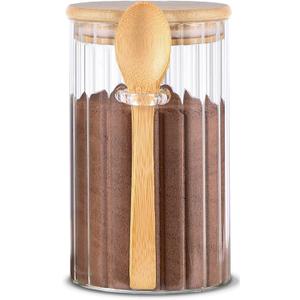 Steviieden 24 FL OZ Airtight Glass Jar with Bamboo Spoons Lids Overnight Oats Container Decorative Coffee Bar Food Storage Jar Cereal Nuts Salts Coffee Tea Flour Sugar Container Spice Jar