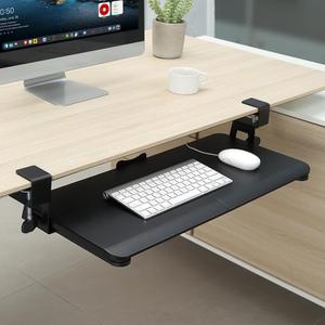 Keyboard Tray Under Desk, Slide Out Computer Keyboard & Mouse Tray with C Clamp-on Mount Easy to Install,30" WIncluding Clamps X 12" D Large Size,Black