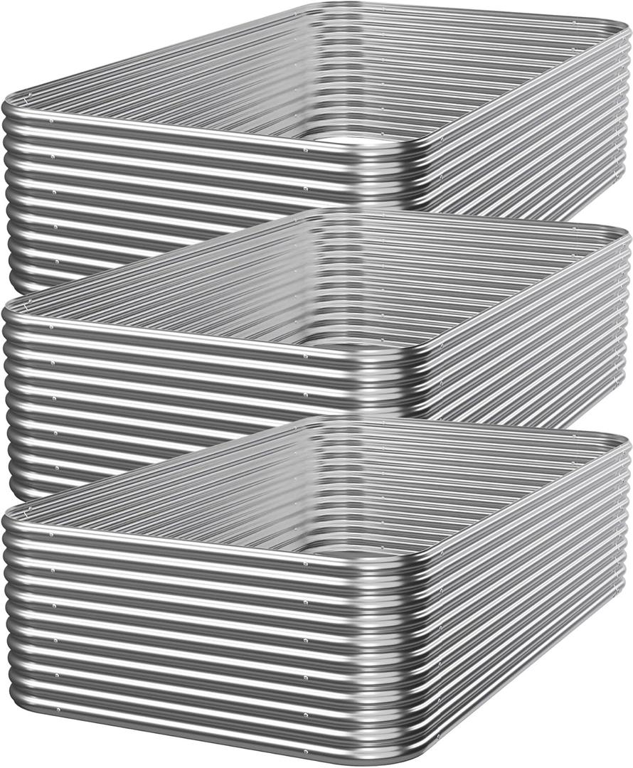 3 PCS Tall Galvanized Raised Garden Bed Outdoor, Metal Garden Bed for Vegetables, Above Ground Garden Box for Flower, Steel Raised Beds for Gardening - 4x2ft