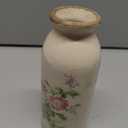 Teweiqi Ceramic Rustic Farmhouse Vase, Distressed Floral Pattern, Holds Water, With Handle, 7.8 inches
