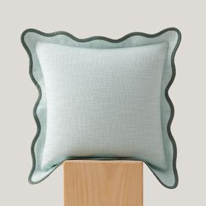 Double Stitch Scalloped Throw Pillow Covers - 100% Cotton Decorative Boho Pillow Covers 20 x 20, Made in India, Square Cushion Case, Modern Home Decor for Couch Sofa Living Room, Misty Blue (Aqua Mint)