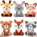 RoundFunny 5 Pcs Woodland Animals Toys 7 Inch Bear Rabbit Squirrel Deer Raccoon Fox Large Stuffed Animals Bulk for Woodland Baby Showers Party Decor Birthday Gifts Classroom Teacher Student Awards