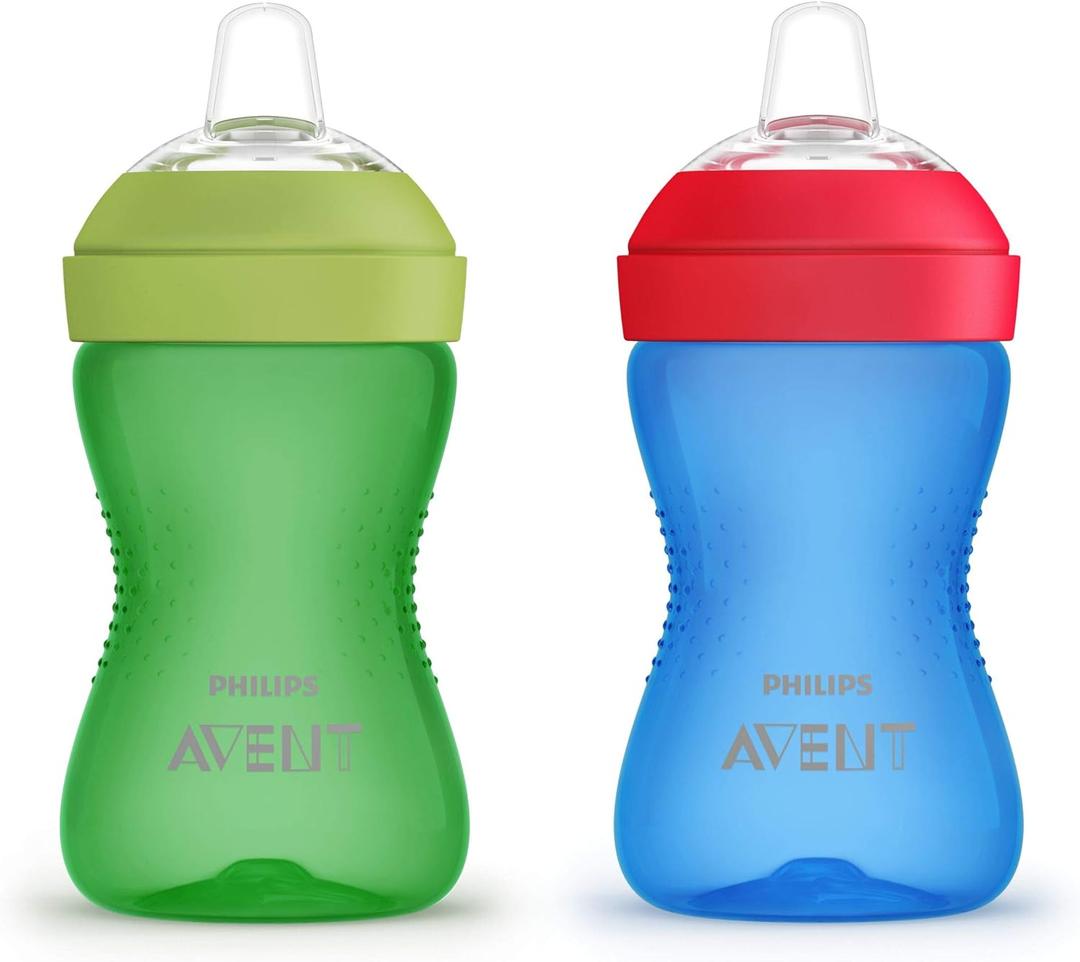 Philips Avent My Grippy Spout Sippy Cup with Soft Spout and Leak-Proof Design, Blue/Green, 10oz, 2pk, SCF801/21