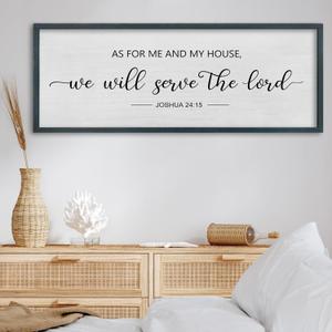 FZMHASLWW Christian Wall Decor Scripture Bible Verse As for Me and My House We Will Serve The Lord Sign Art 40"15" for Living Room Joshua 24:15 Religious Large Farmhouse Catholic Hanging (Black)