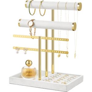 bussdis 3 Tier Bracelet Holder Display - Detachable T Bar White Velvet Bracelet Holder, Jewelry Holder Organizer for Bracelet, Necklace, Earrings, Rings (Large)