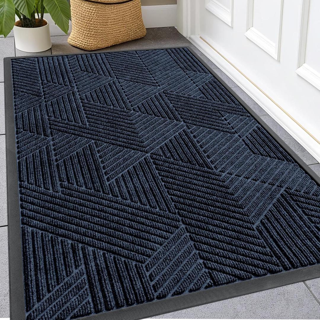 Kitinjoy Front Door Mat Outside Entrance, Sturdy Natural Dirt Trapper, Heavy Duty Rubber Doormat, Low Profile Non-Slip Backing, Easy Clean Floor Mat for Indoor Outdoor Entry, 47X32 Inch, Navy Blue