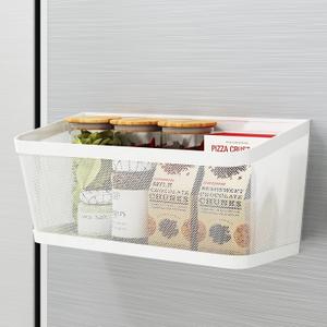 1 Pc Magnetic Spice Rack for Fridge Magnet Hanging Basket Holder for Seasonings Fruit Vegetables Coffee Beans Magnetic Organizer Shelf, Kitchen Refrigerator Organizers and Storage, Metal (1, White)