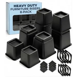 Bed Risers - 3 & 5 Inch Adjustable Furniture Risers or 8 Inch Combined - Heavy Duty for Couch, Table, Dorm, Sofa, Chair & Table - Bed Support Legs for Height, Supports Up to 1,300 lbs (8 Pack, Black)