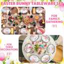 Havawish 350 Pcs Easter Bunny Party Supplies Happy Easter Disposable Tableware Set Buffalo Plaids Eggs Bunny Oval Paper Plates Cups Napkins Fork Knife Spoon for Spring Holiday Party Dinner Table Decor
